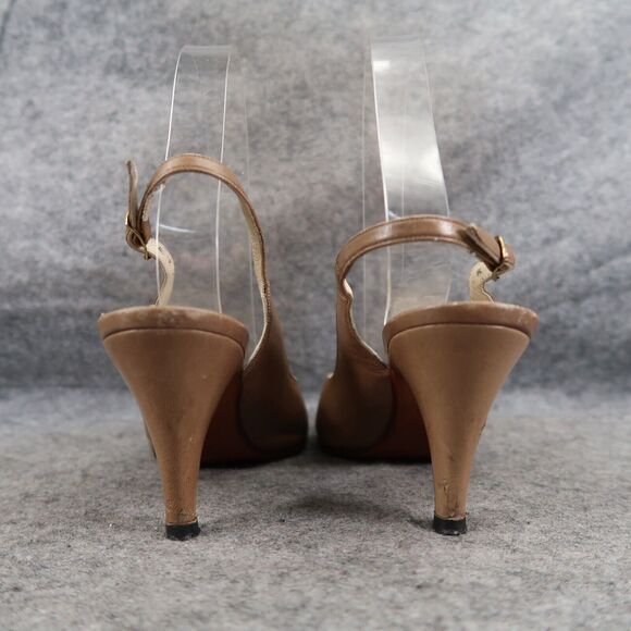 Bally Shoes Womens 7 Slingback Pump Peep Toe Heels Leather Fashion Classic Retro - Picture 6 of 16